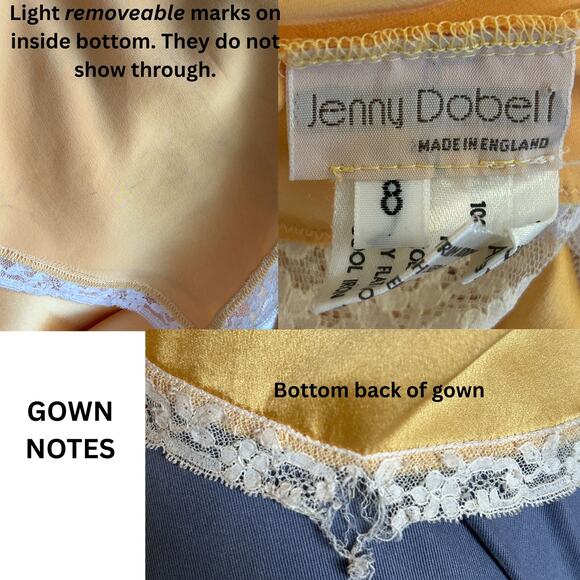 Vintage 80s Old Hollywood Jenny Dobell Marigold Silk Gown & Robe Set, Lace Sz 8 - Picture 9 of 12